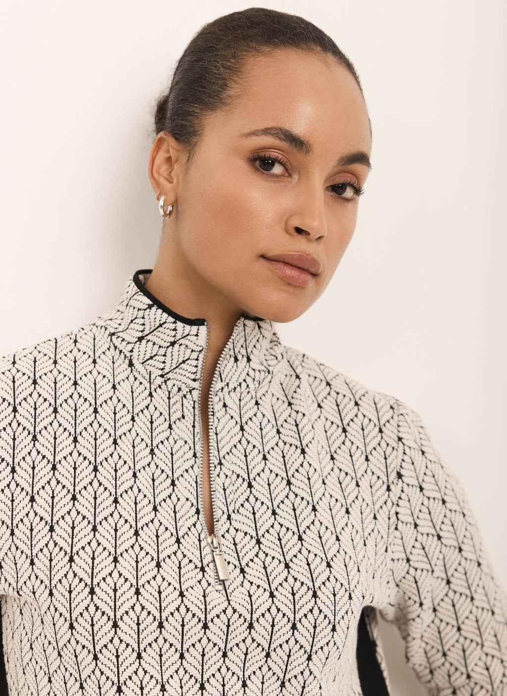 Black Jacquard Zip Top