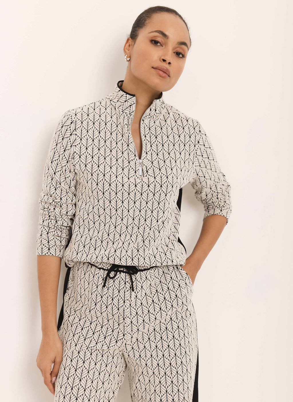 Black Jacquard Zip Top