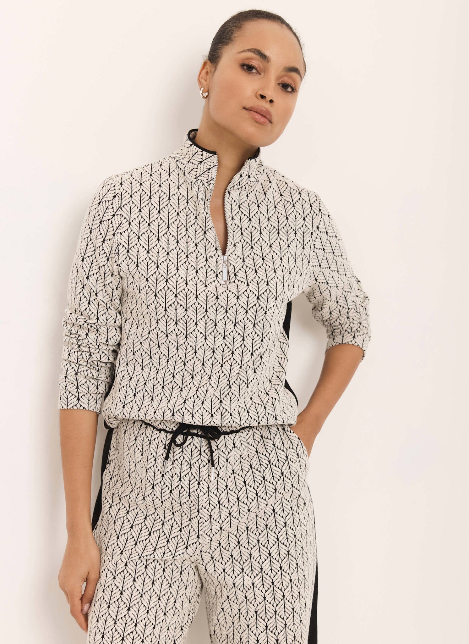 Black Jacquard Zip Top