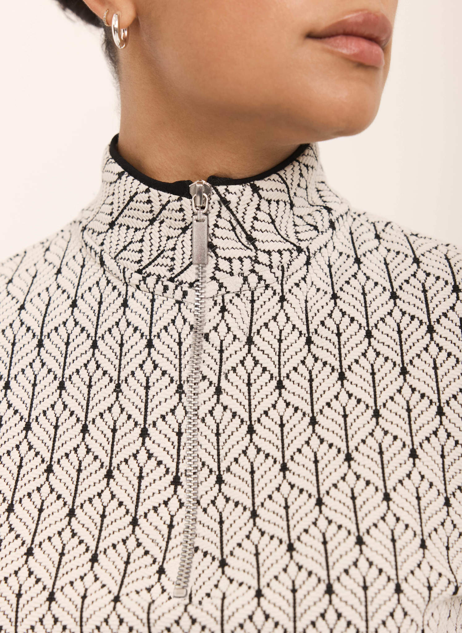 Black Jacquard Zip Top