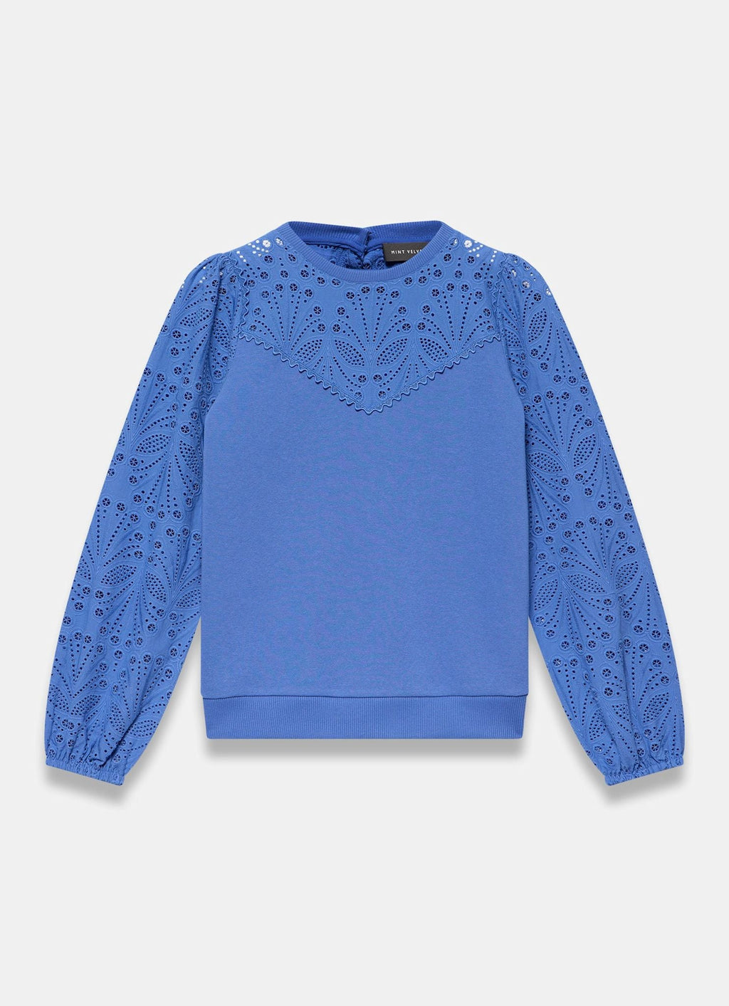 Blue Cotton Blend Broderie Sweatshirt