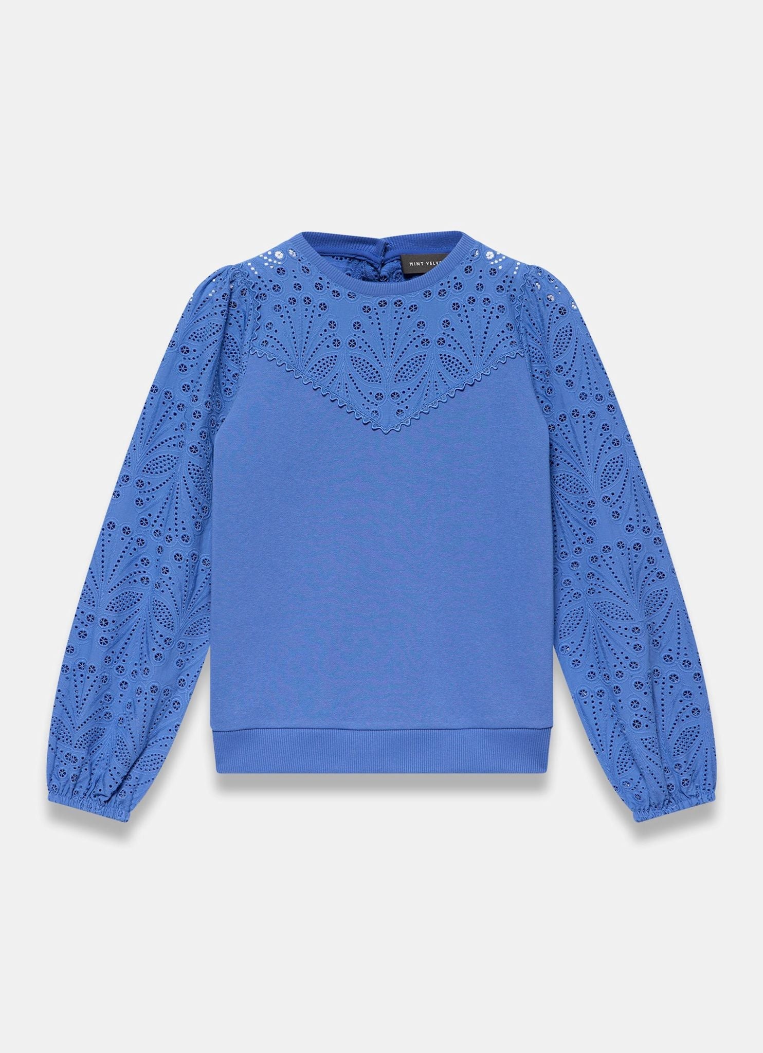 Blue Cotton Blend Broderie Sweatshirt
