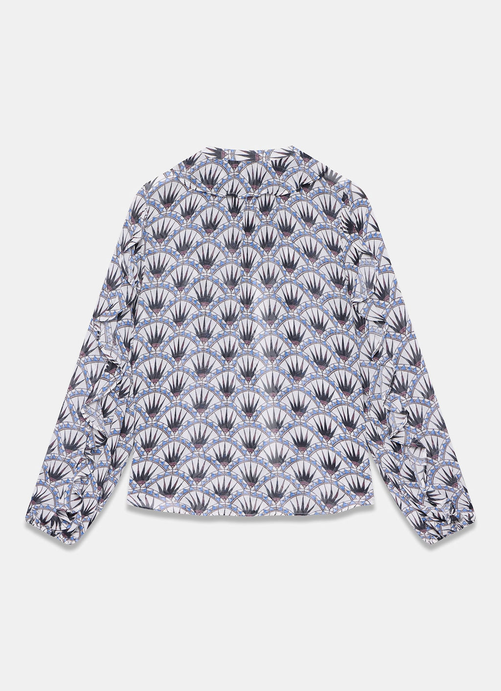 Blue Geo Print Ruffle Blouse