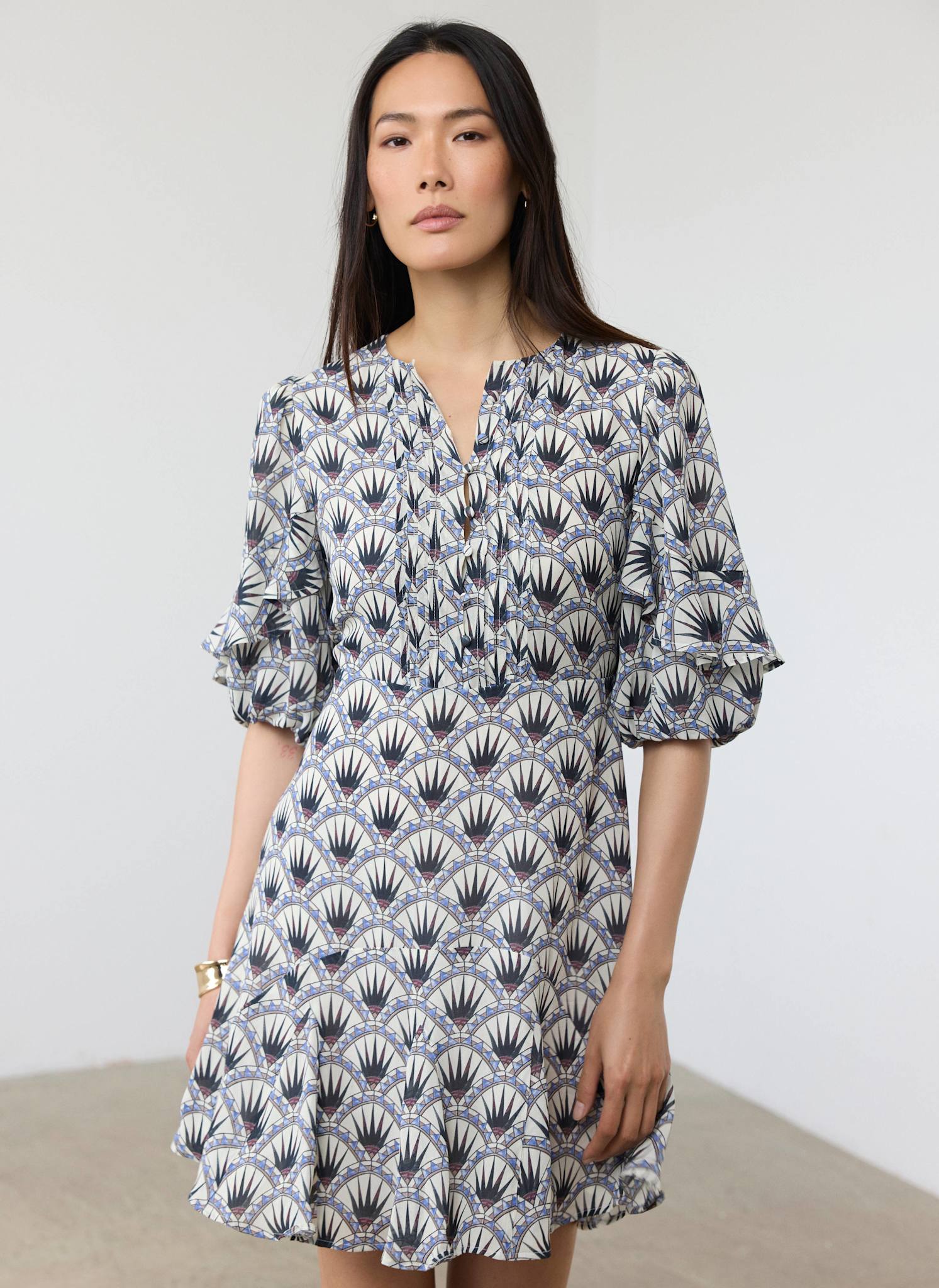 Blue Geo Print Mini Dress