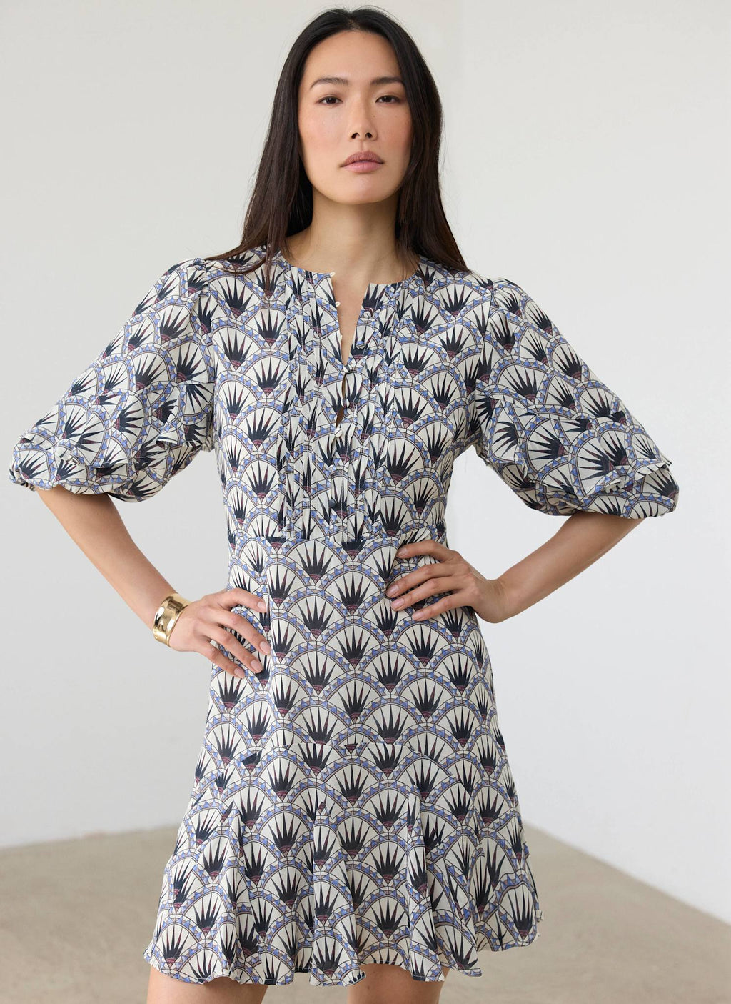 Blue Geo Print Mini Dress