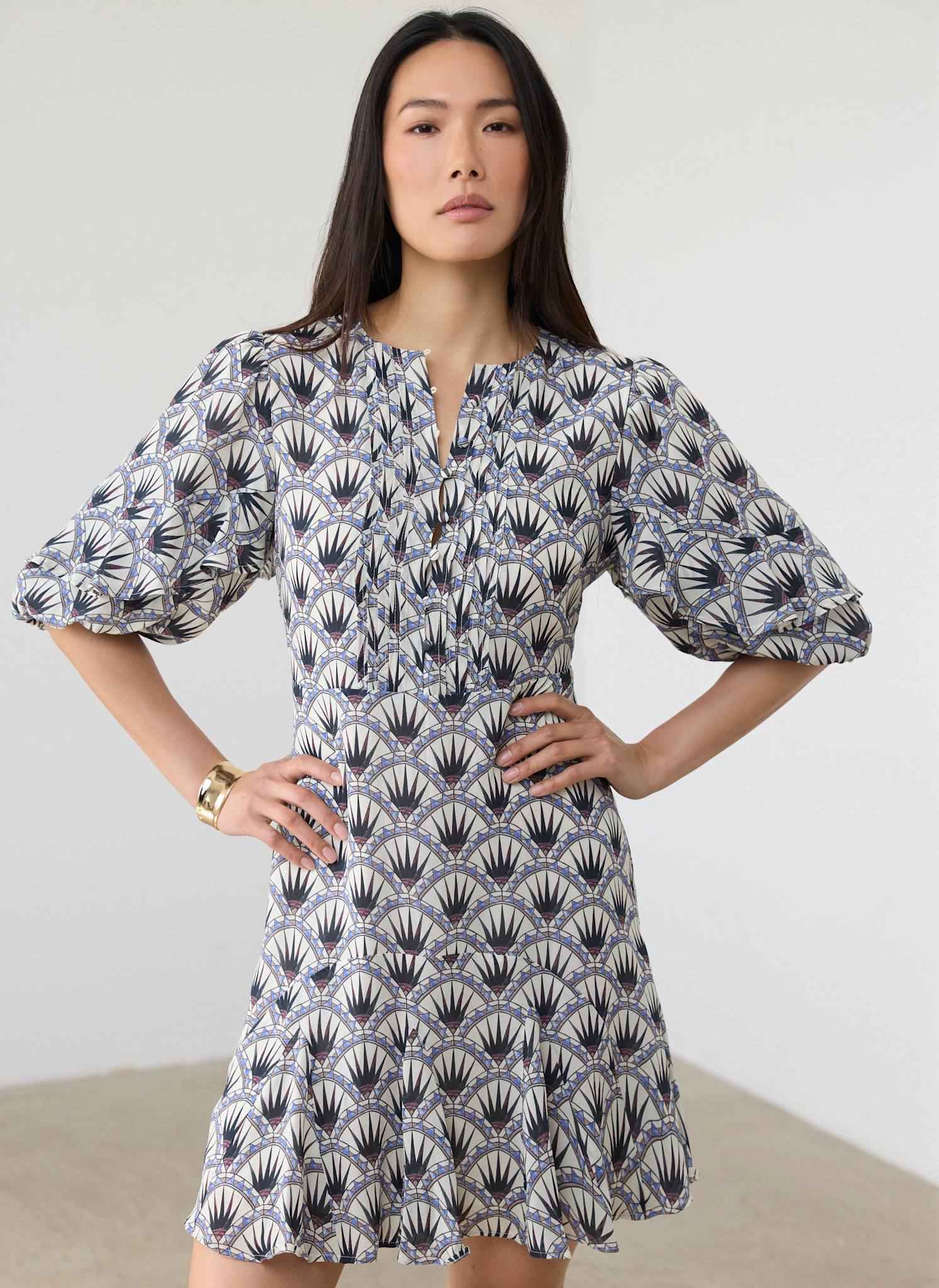 Blue Geo Print Mini Dress
