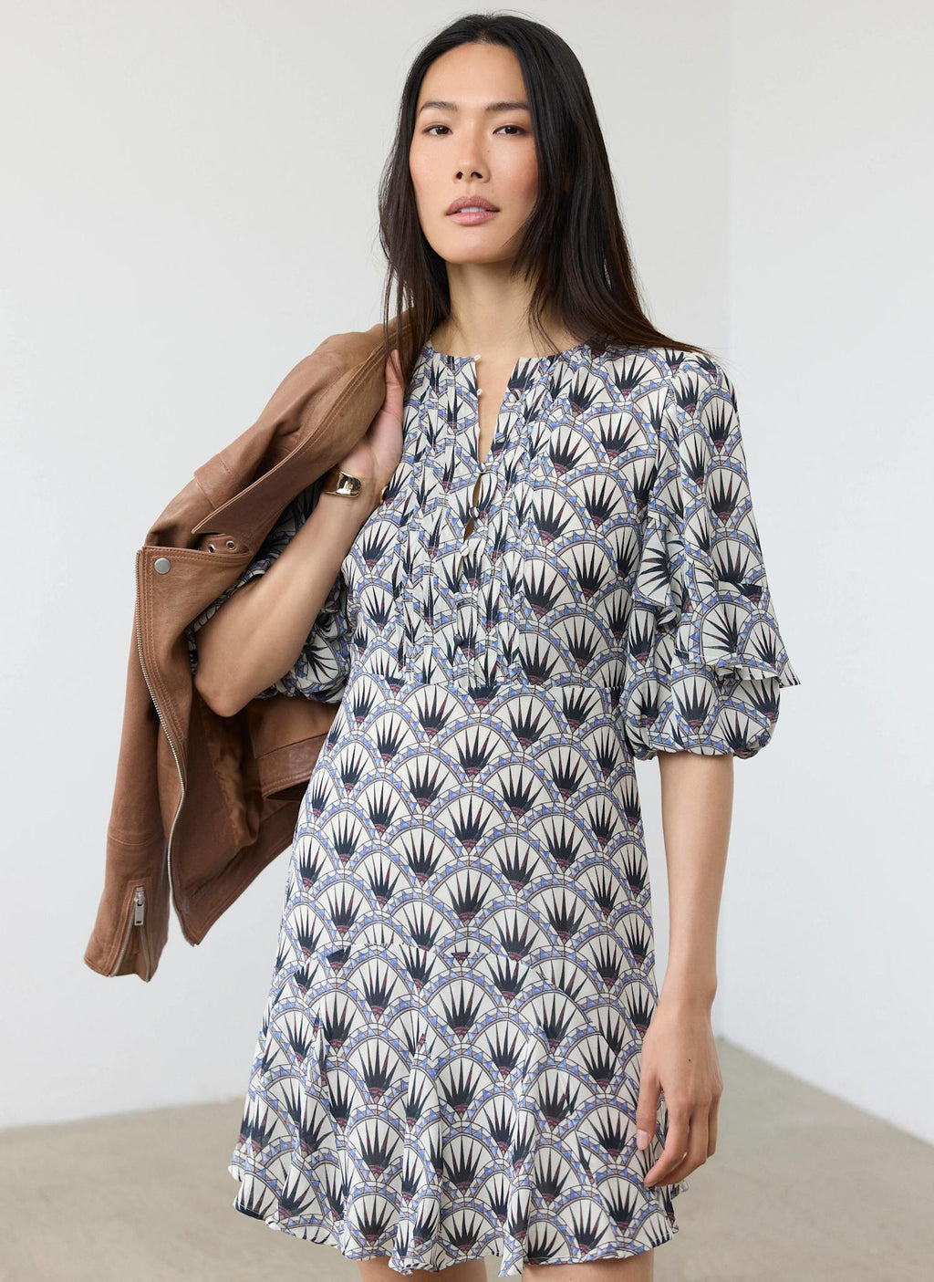 Blue Geo Print Mini Dress