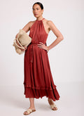 Rust Red Satin Halter Midi Dress