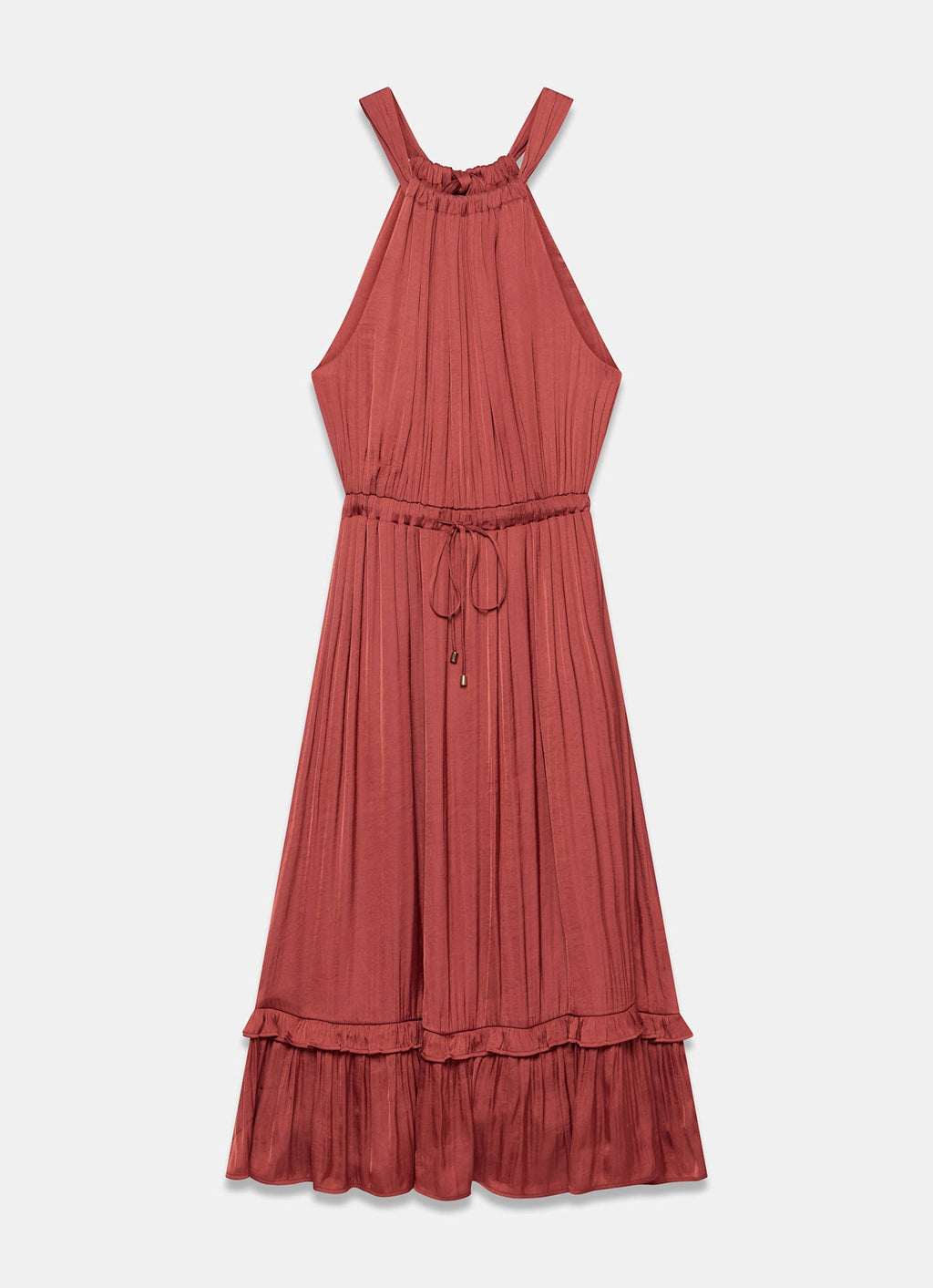 Rust Red Satin Halter Midi Dress