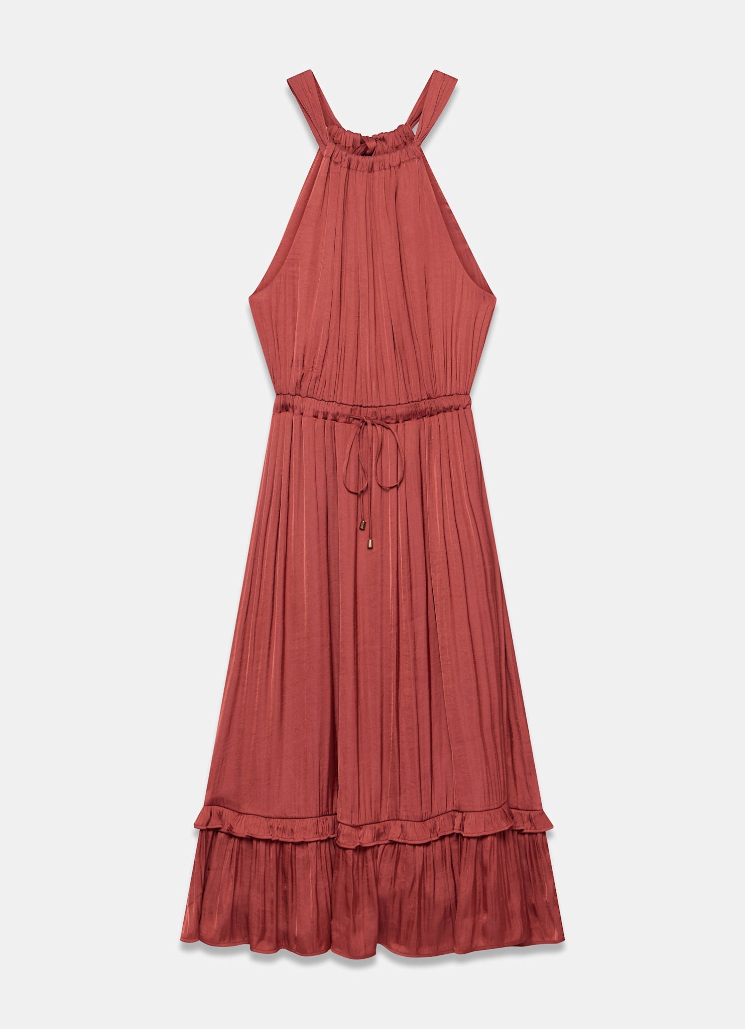 Rust Red Satin Halter Midi Dress