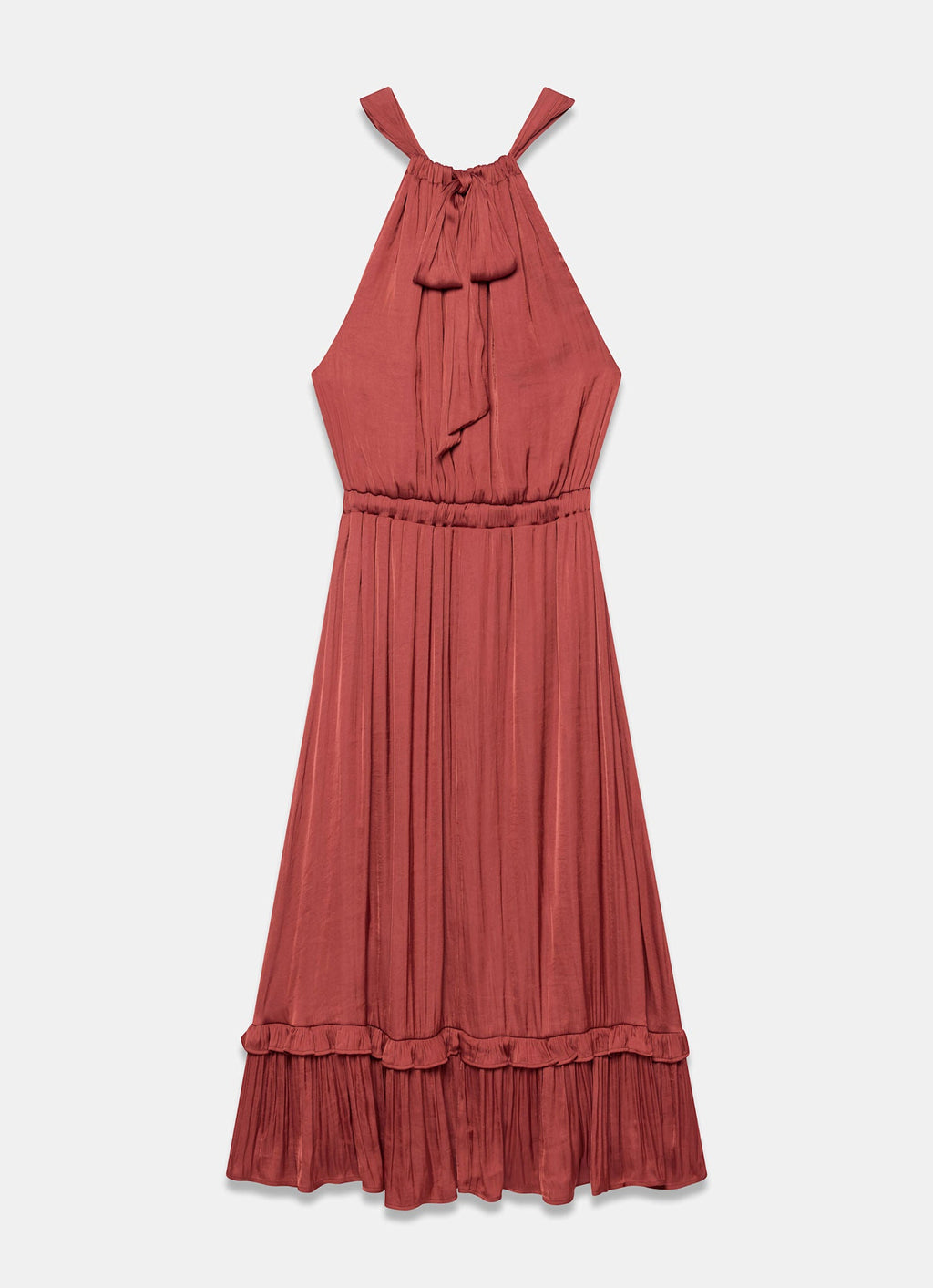 Rust Red Satin Halter Midi Dress