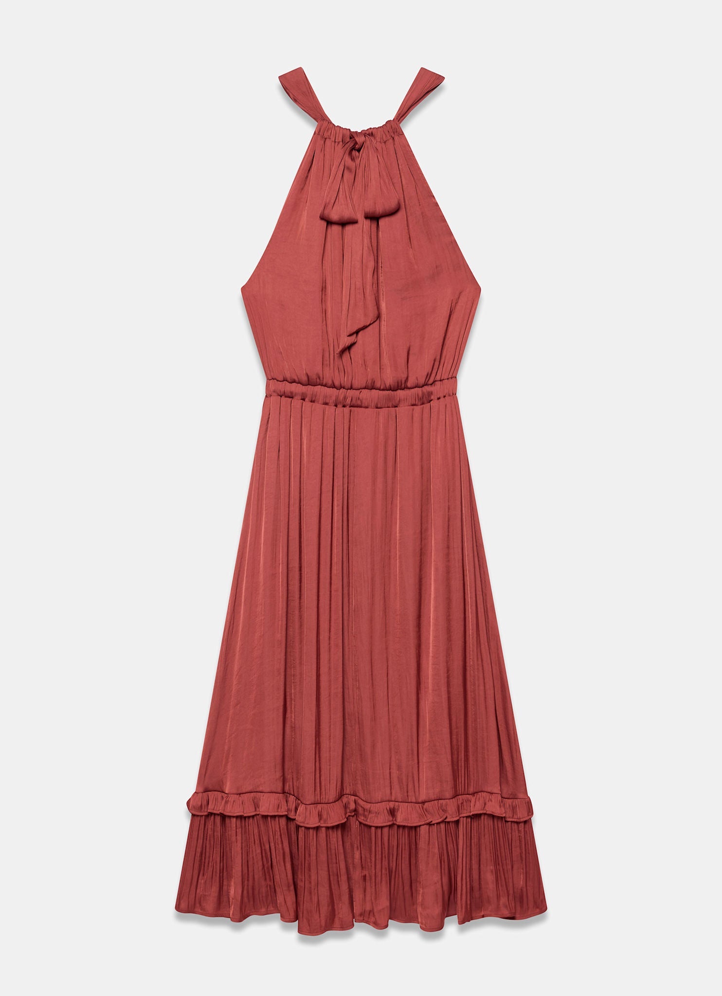 Rust Red Satin Halter Midi Dress