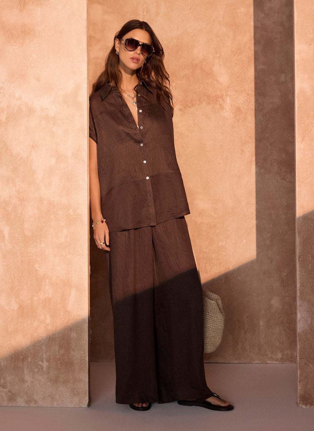 Brown Linen Blend Shirt
