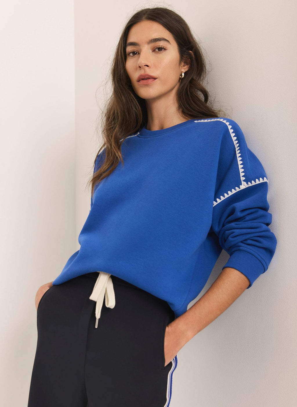 Blue Whipstitch Detail Sweatshirt