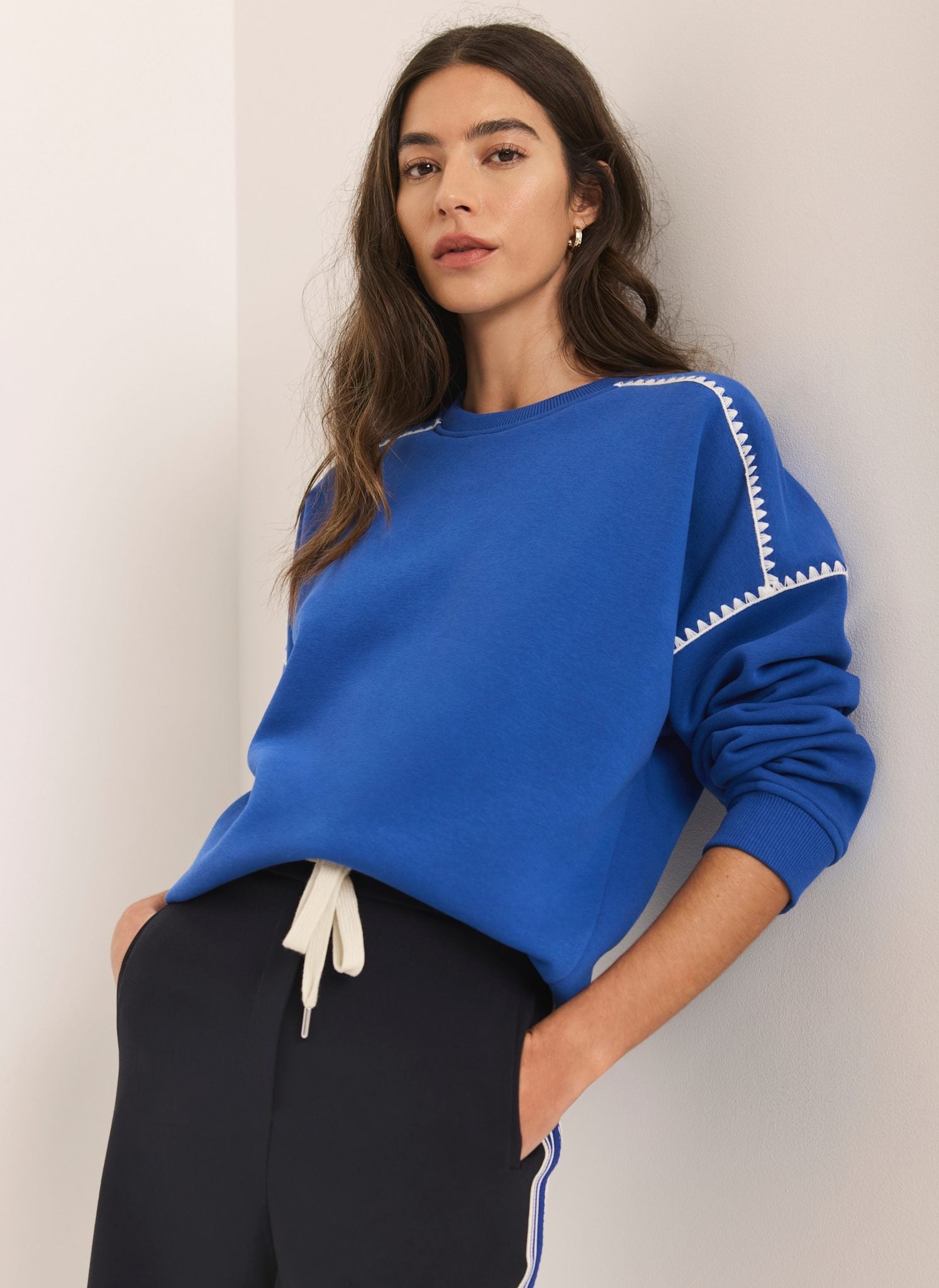 Blue Whipstitch Detail Sweatshirt