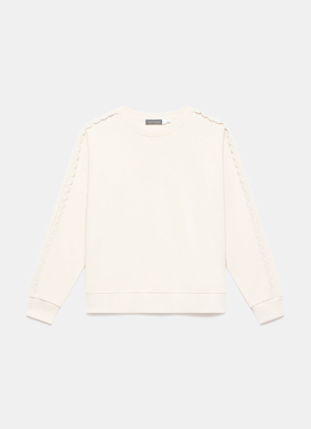 Cream Cotton Blend Lace Trim Sweatshirt