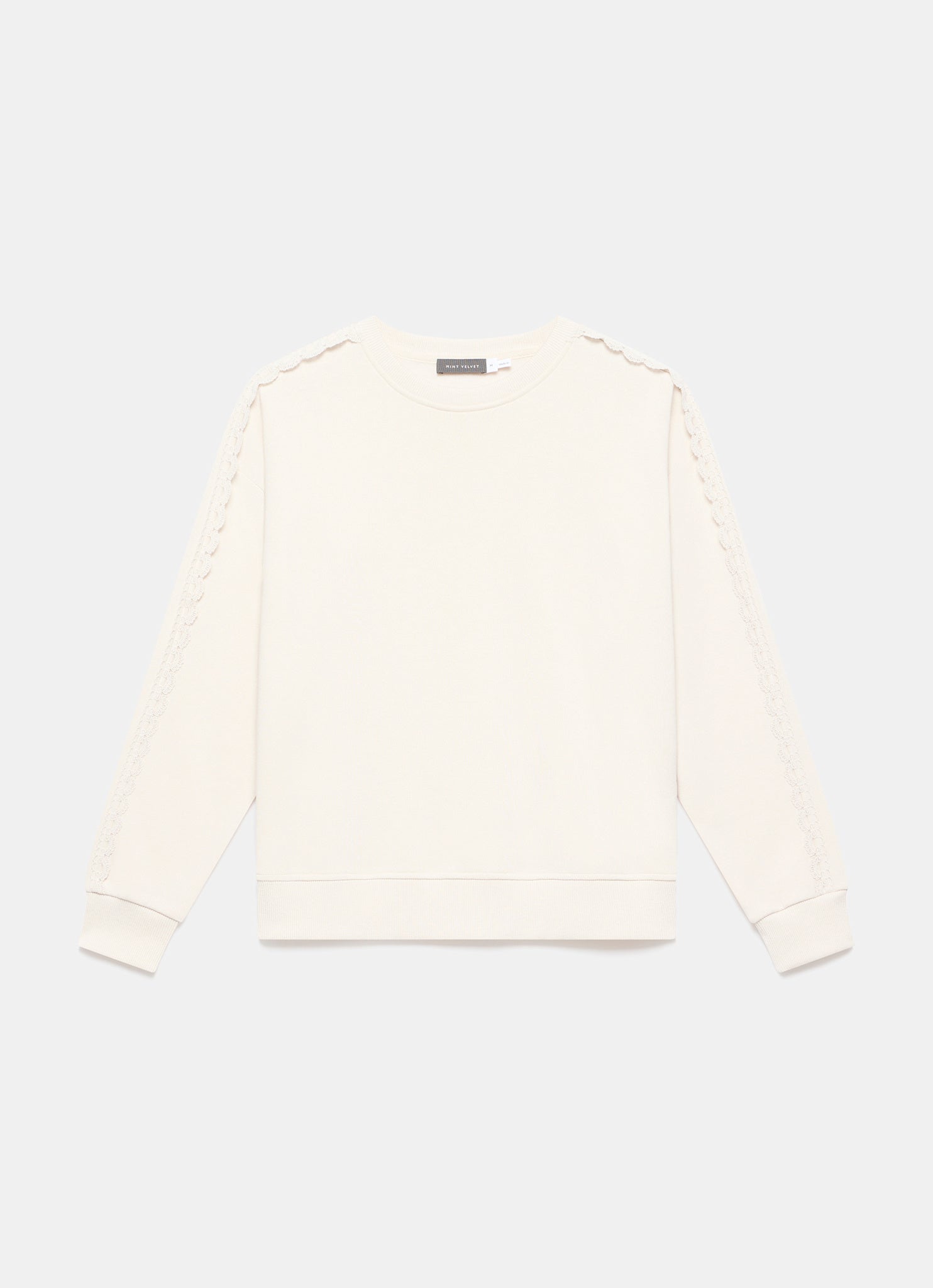 Cream Cotton Blend Lace Trim Sweatshirt