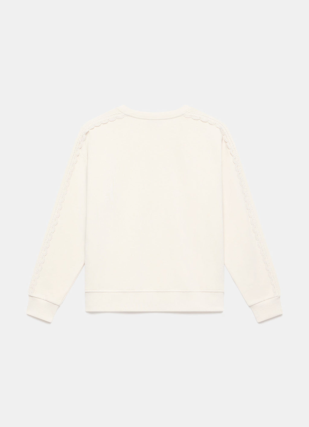 Cream Cotton Blend Lace Trim Sweatshirt