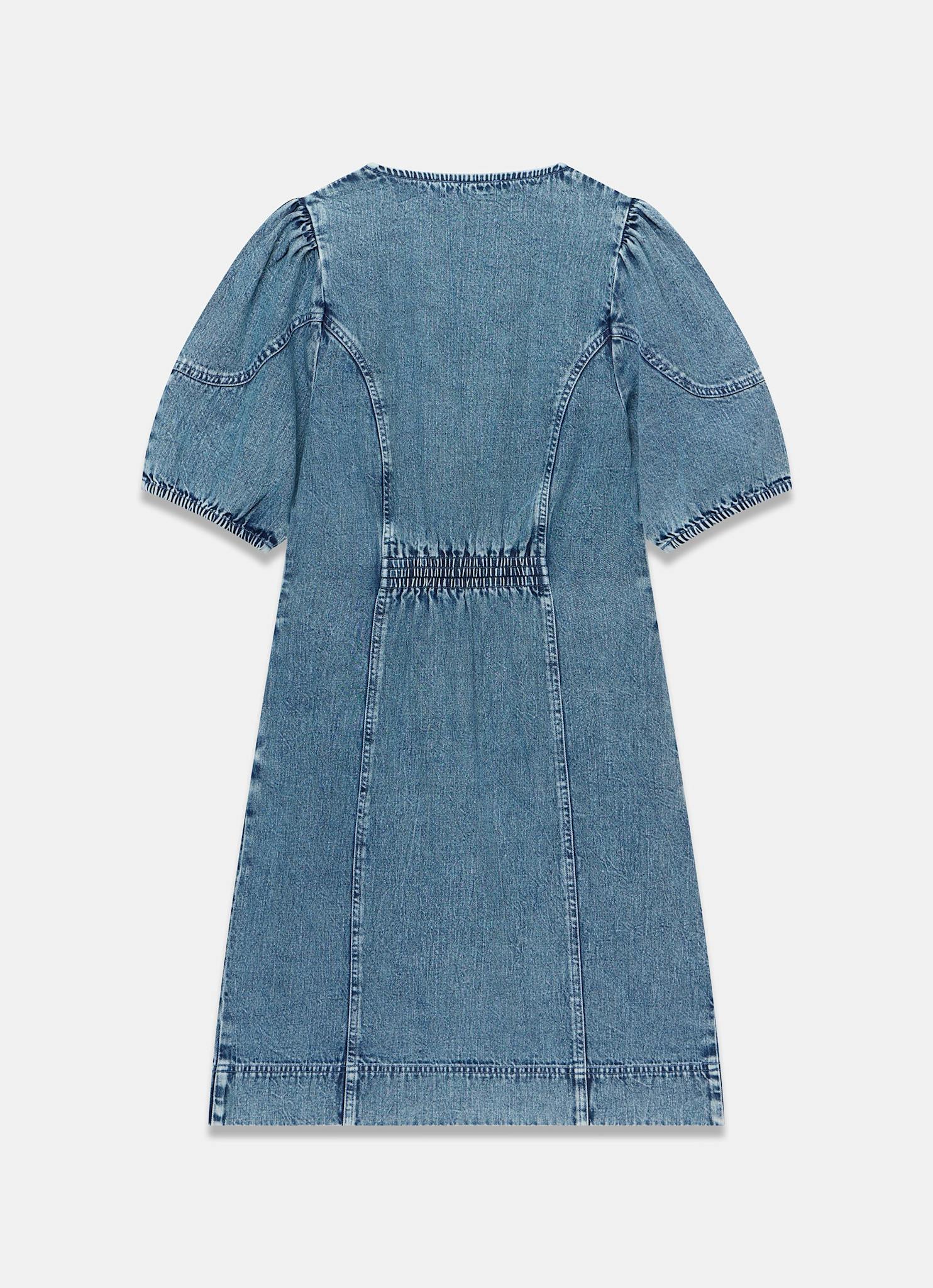 Mid Indigo Embroidered Denim Mini Dress