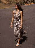 Neutral Floral Print Midi Dress