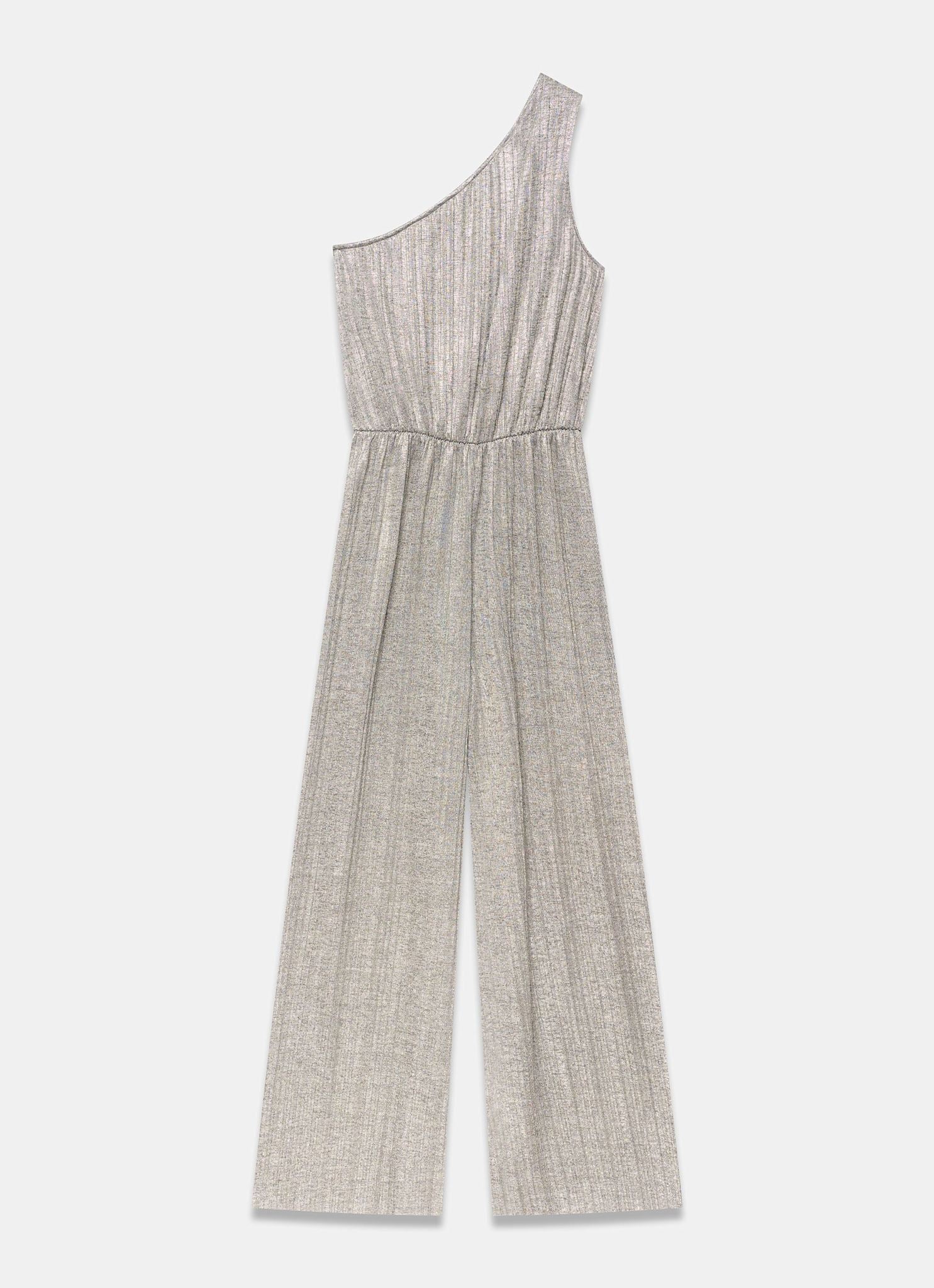 Metallic Plisse One Shoulder Jumpsuit