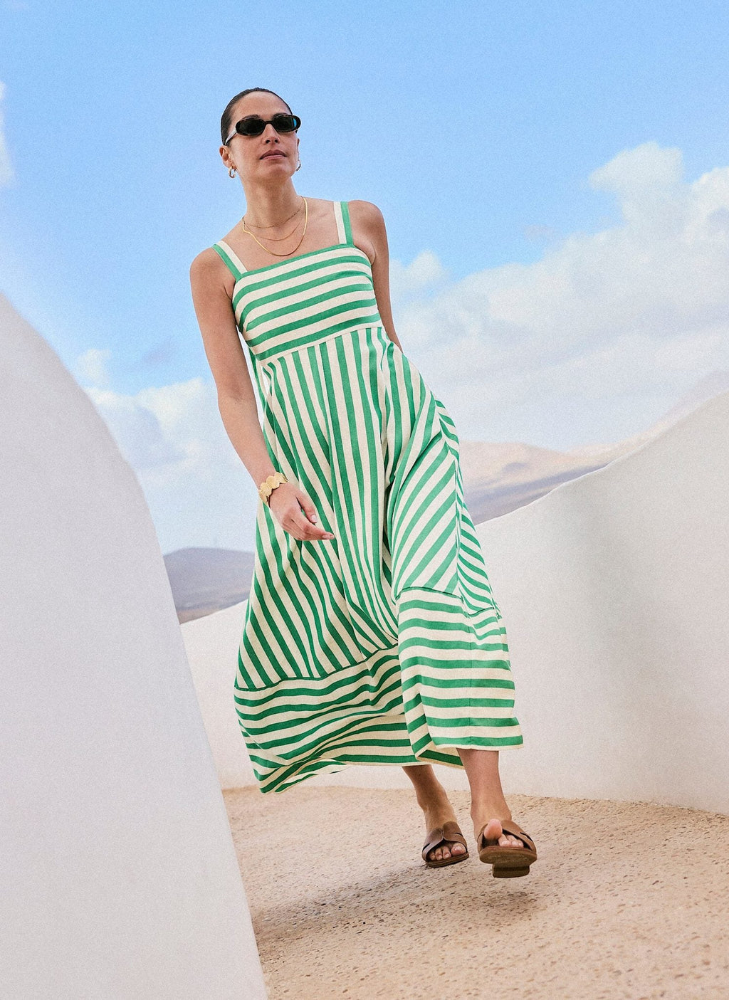 Green Striped Midi Dress