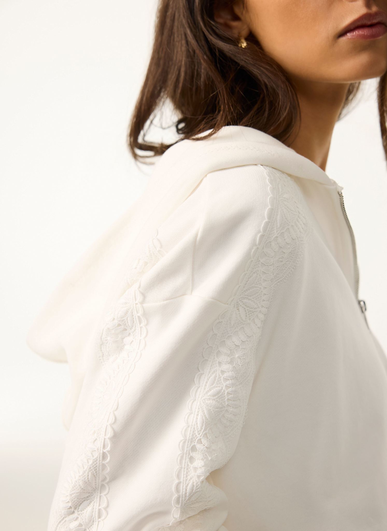 White Cotton Lace Hoodie