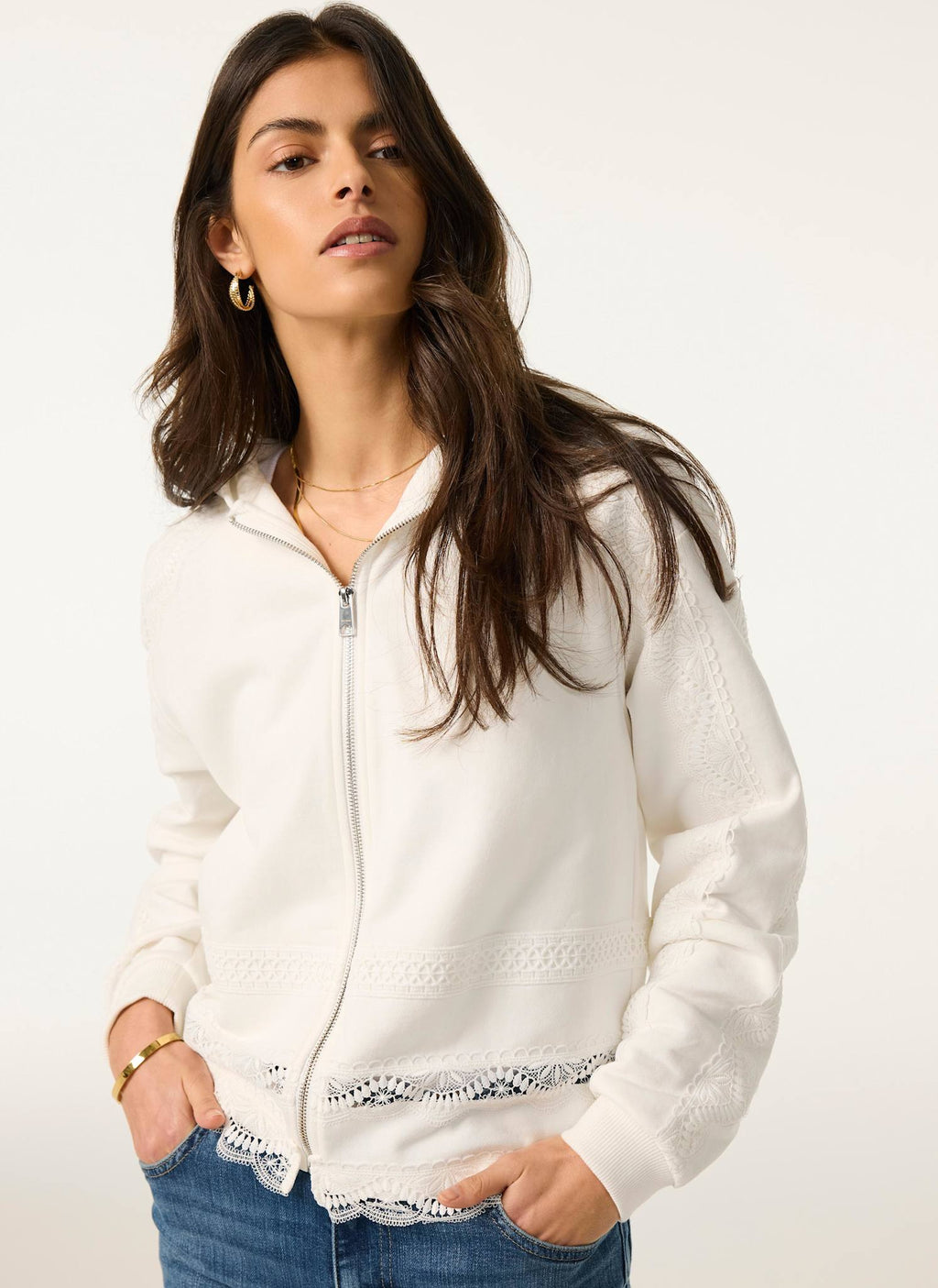 White Cotton Lace Hoodie