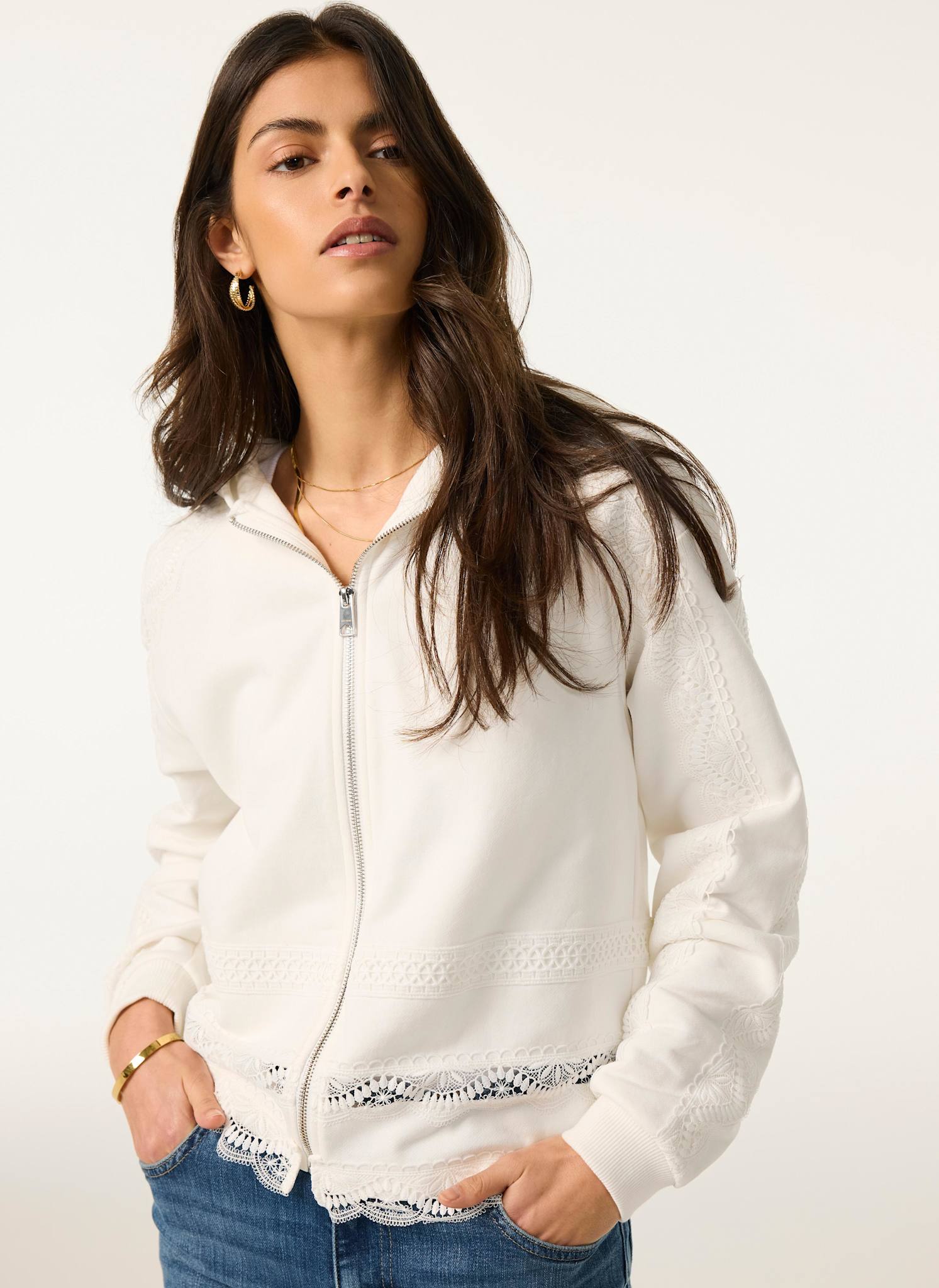 White Cotton Lace Hoodie