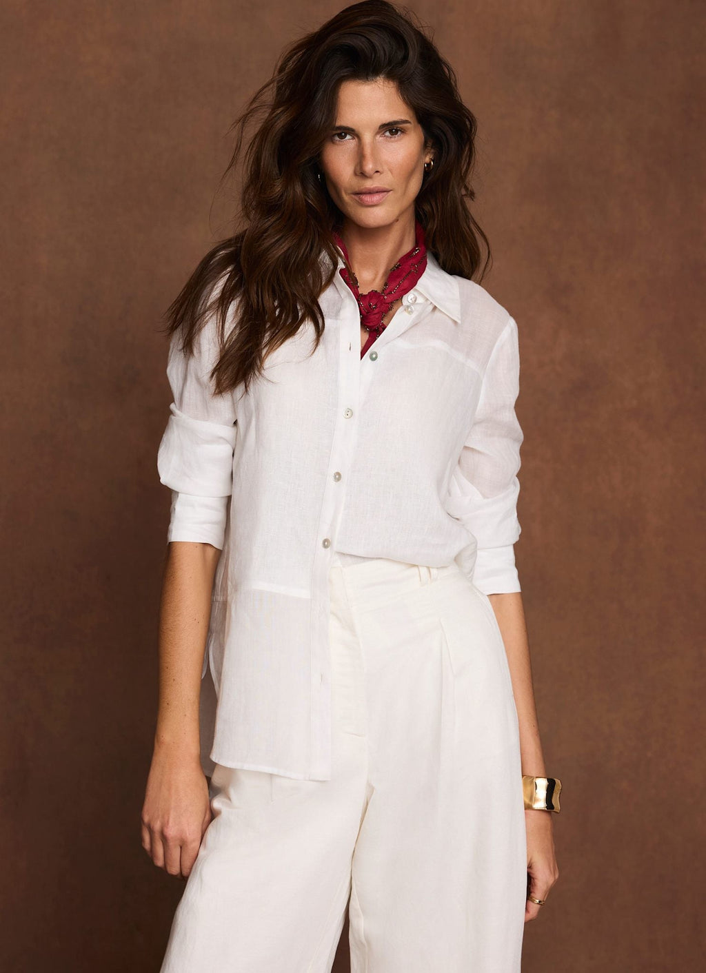 White Linen Blend Shirt
