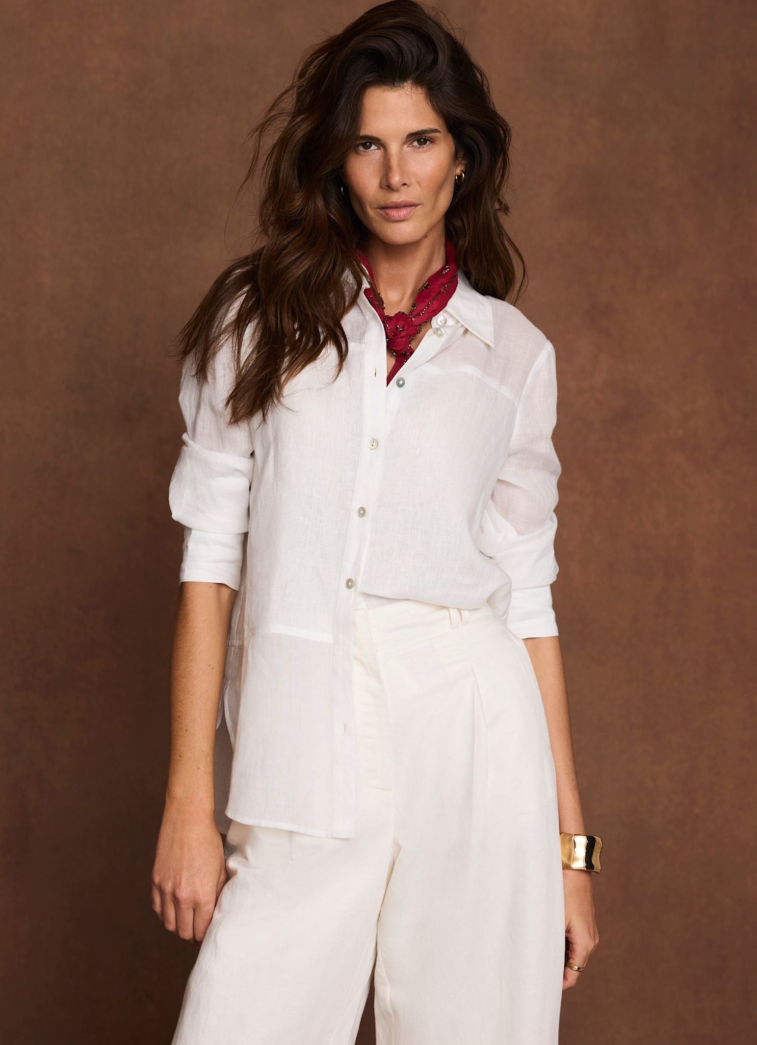 White Linen Blend Shirt