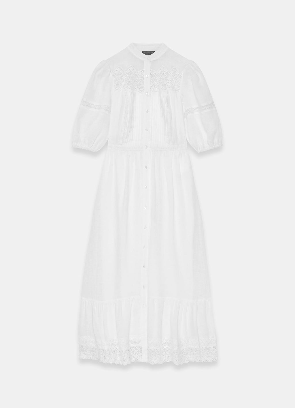 White Lace Detail Ramie Midi Dress