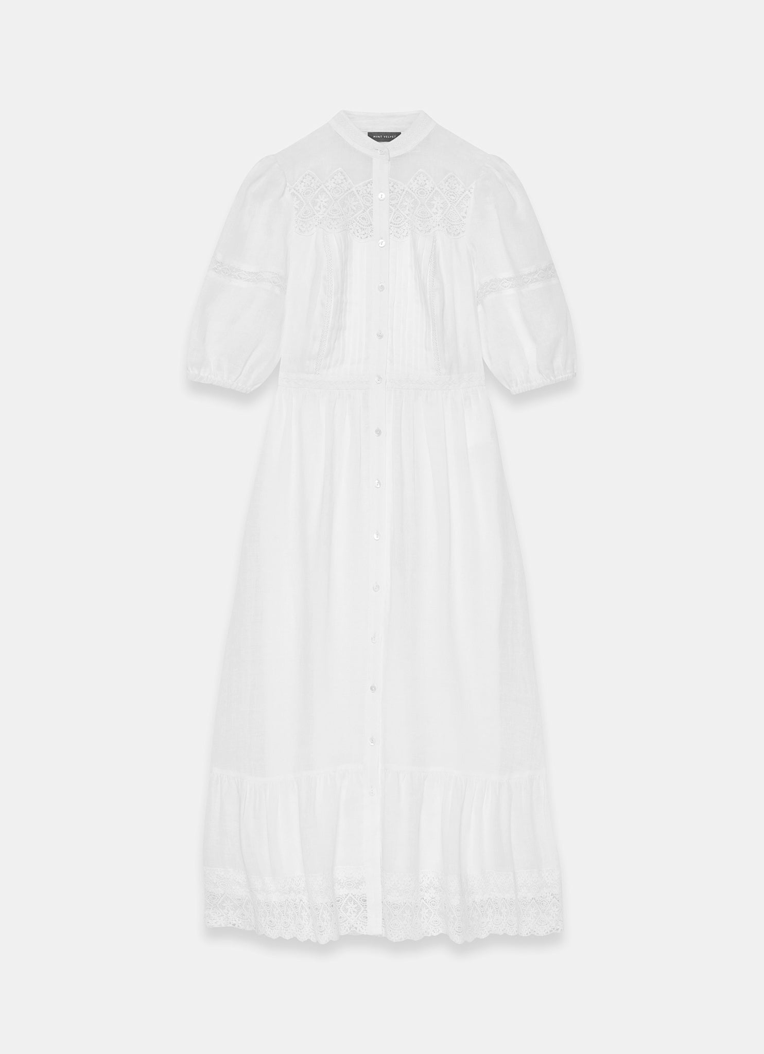 White Lace Detail Ramie Midi Dress