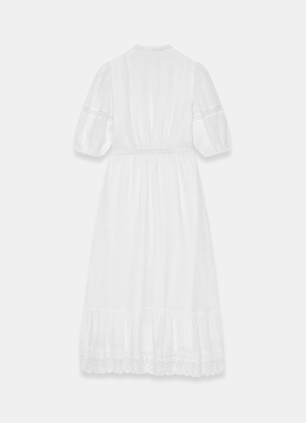 White Lace Detail Ramie Midi Dress