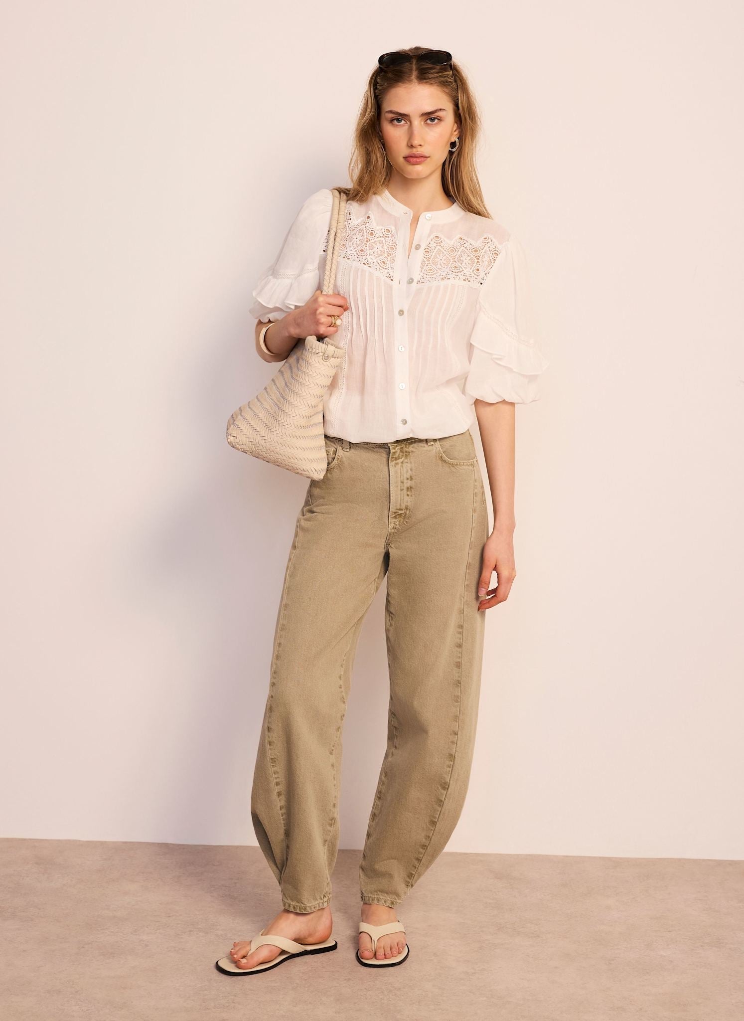 White Ramie Lace Detail Blouse