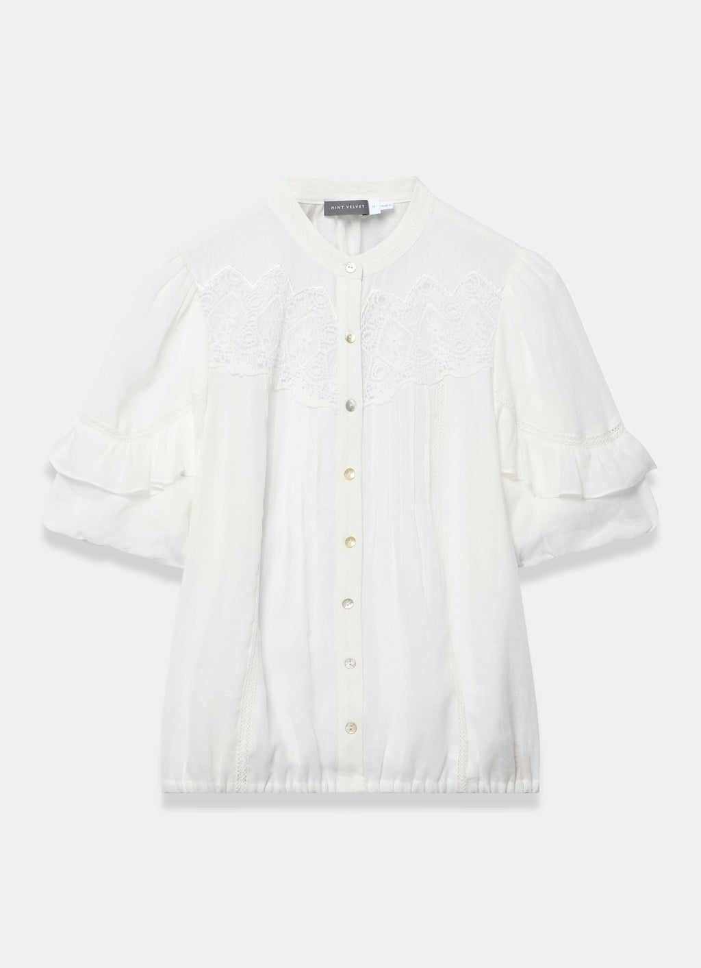 White Ramie Lace Detail Blouse