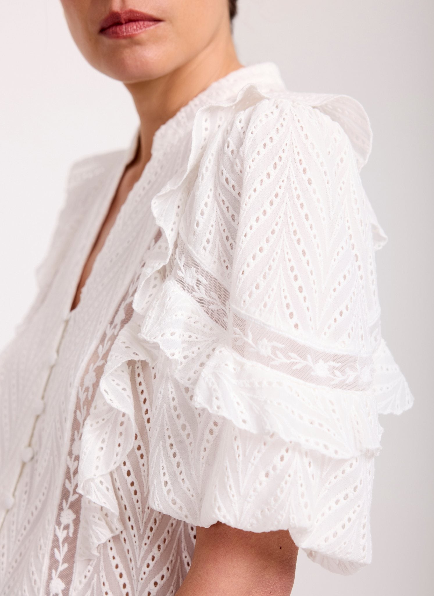 White Ruffle Puff Sleeve Blouse