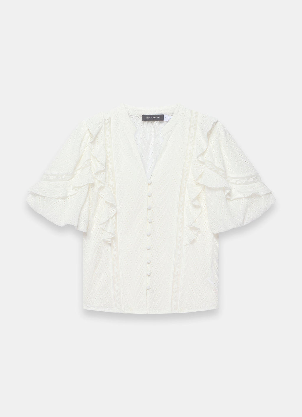 White Ruffle Puff Sleeve Blouse