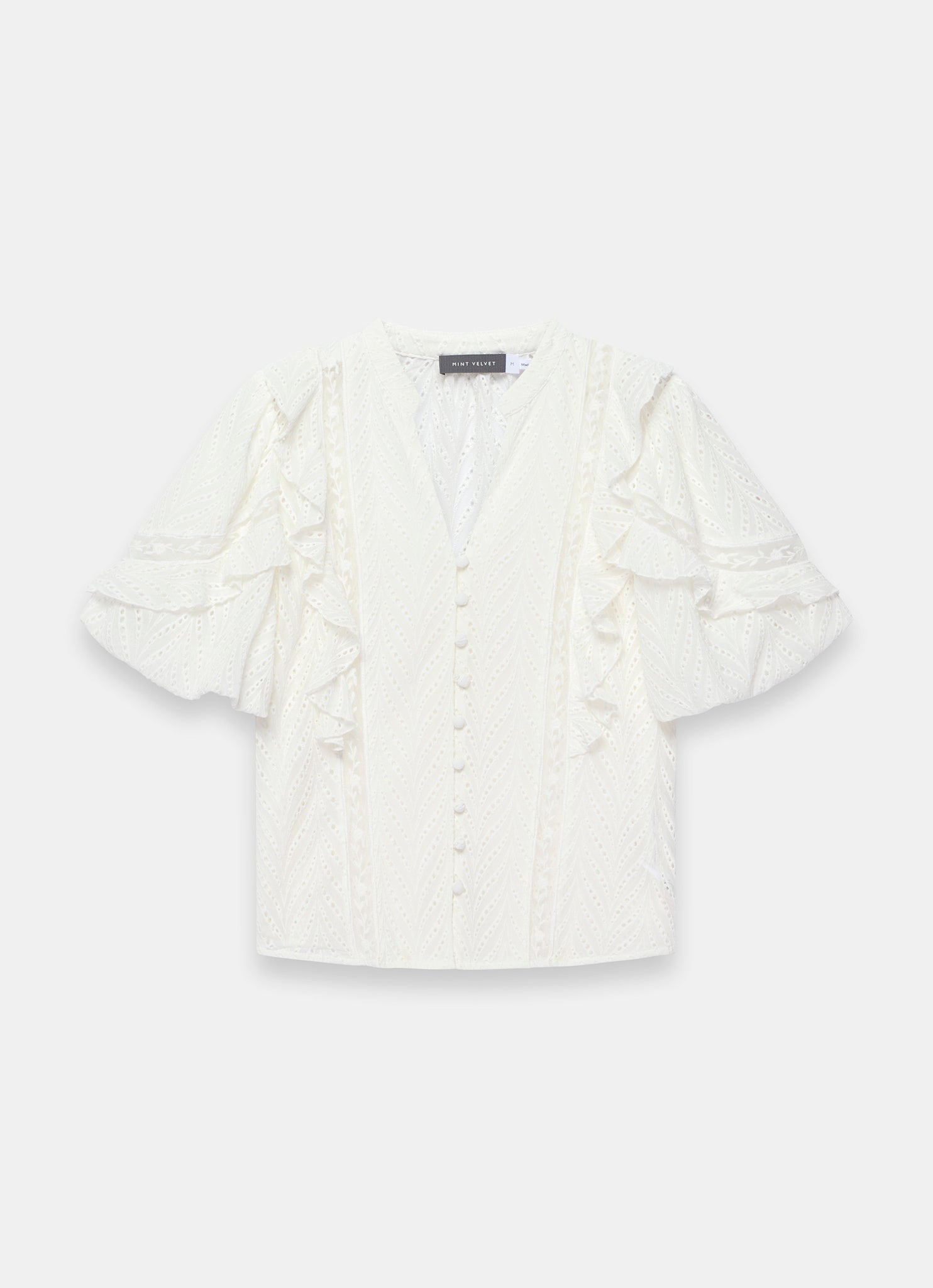 White Ruffle Puff Sleeve Blouse