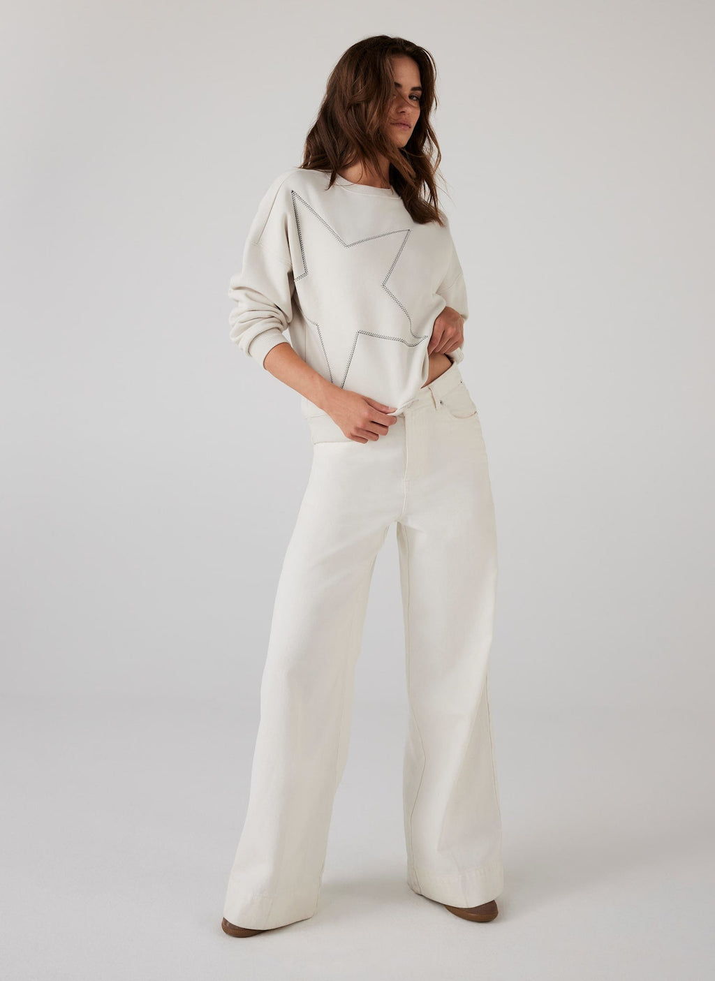 Cream Cotton Blend Star Sweatshirt