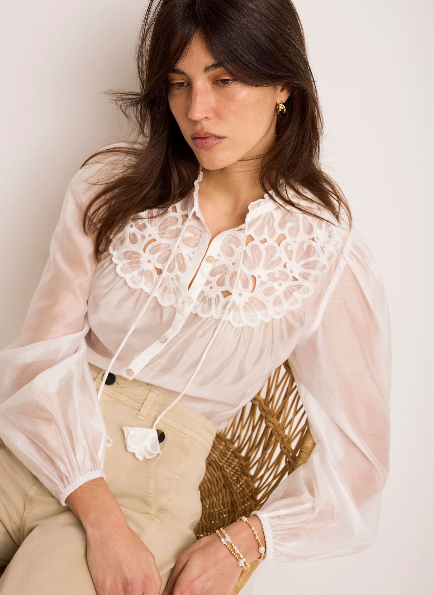 White Floral Cutwork Detail Blouse