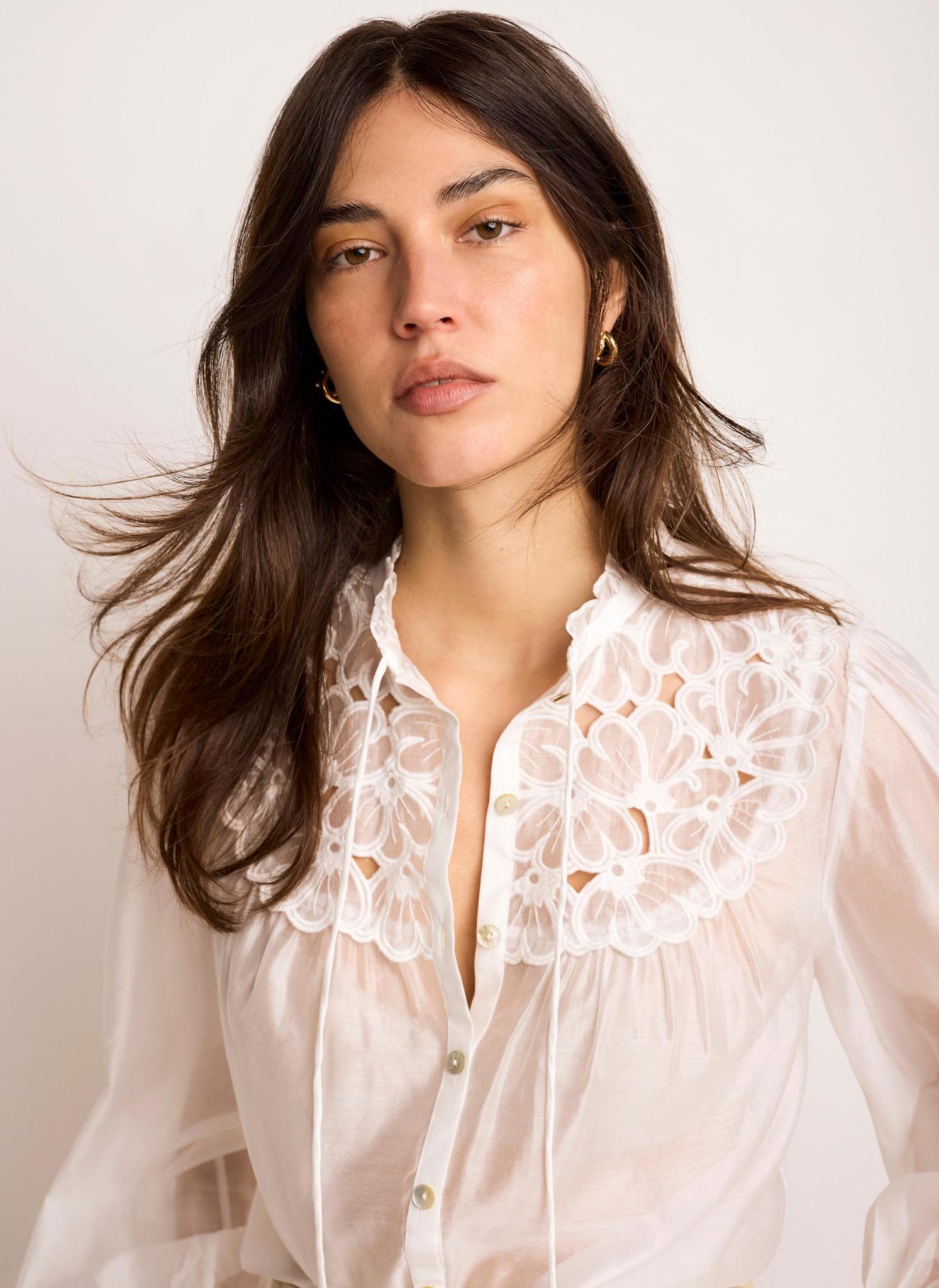 White Floral Cutwork Detail Blouse