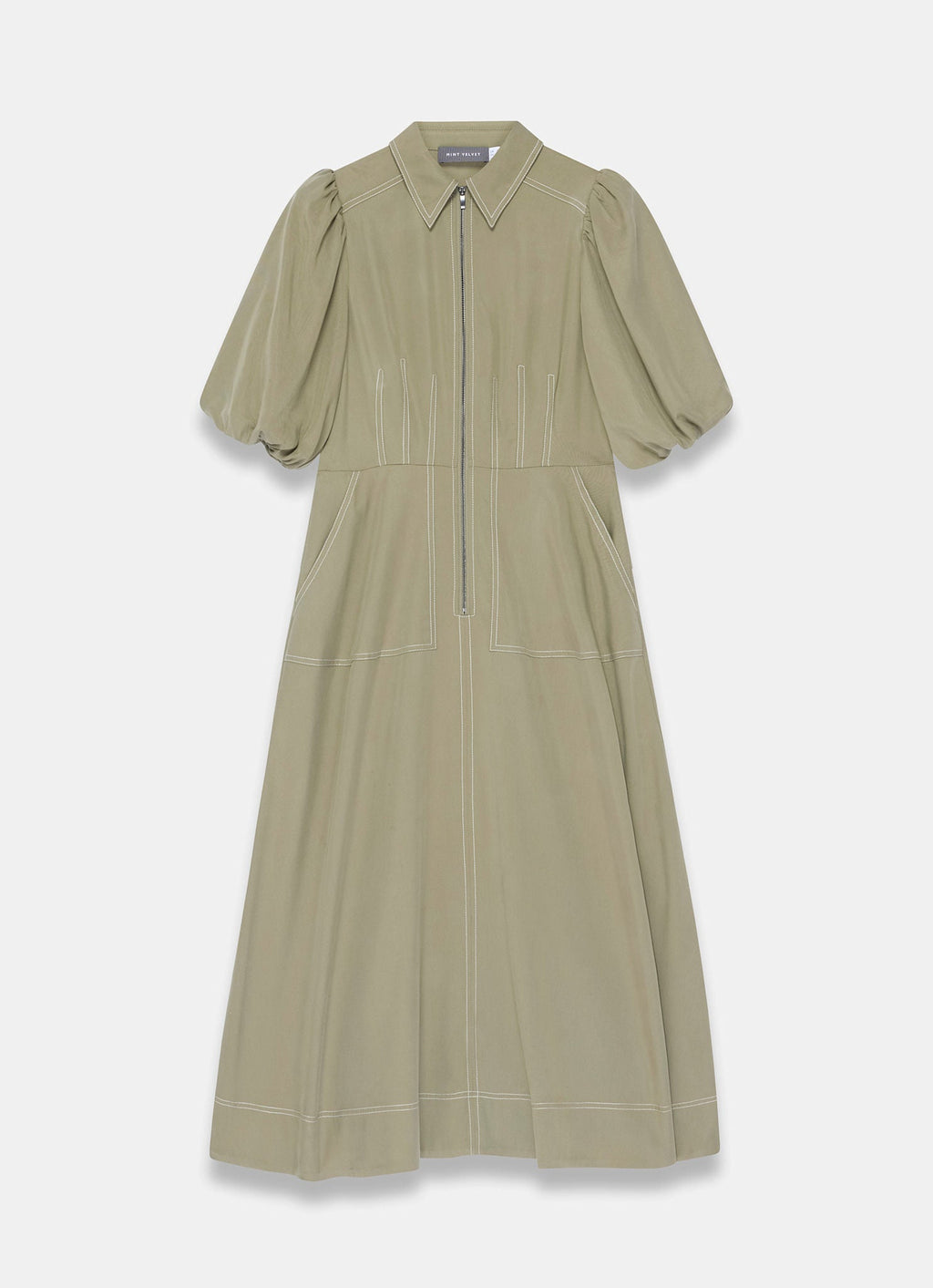 Khaki Utility Zip Midi Shirt Dress