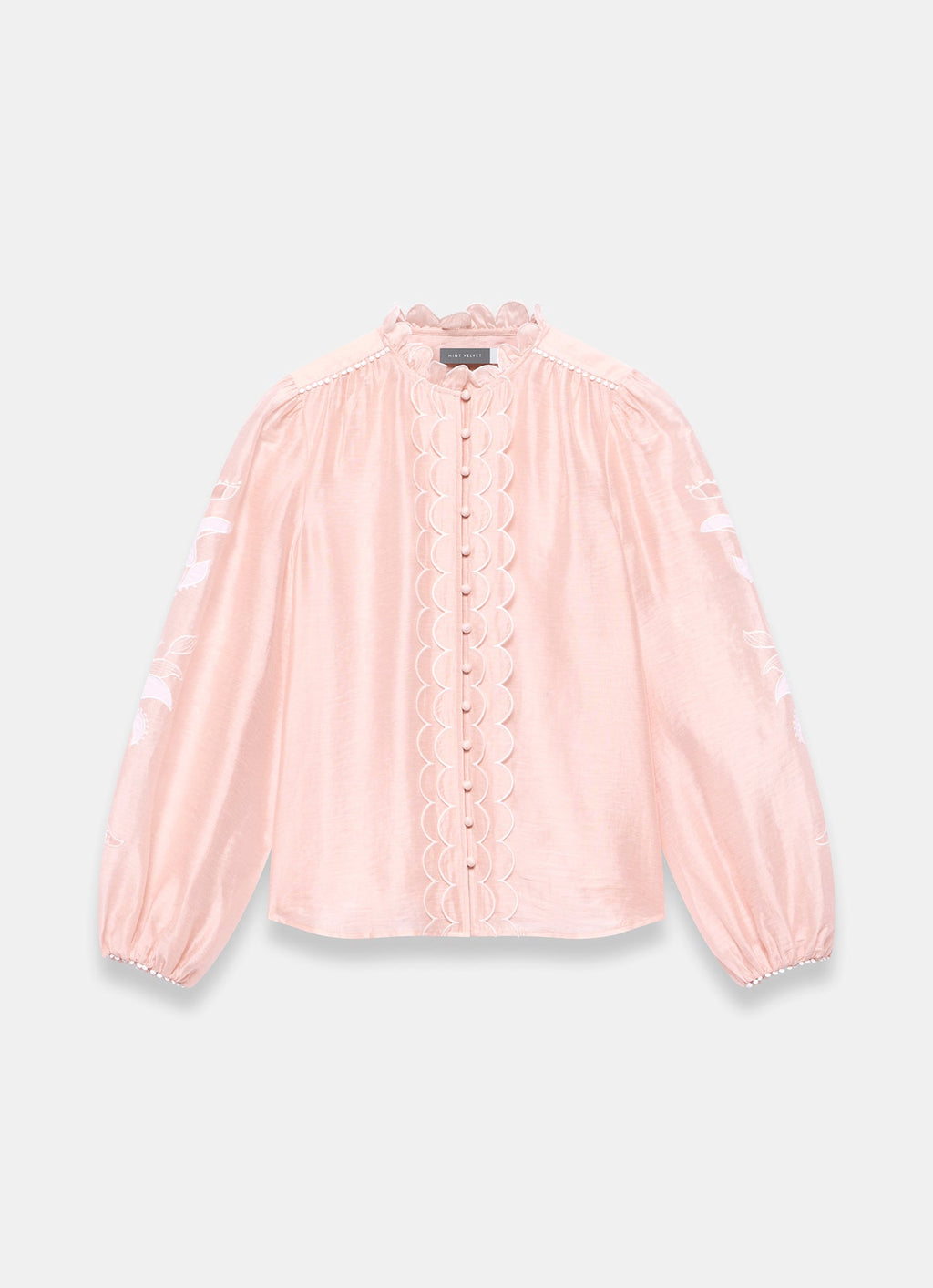 Pink Embroidered Scallop Trim Blouse