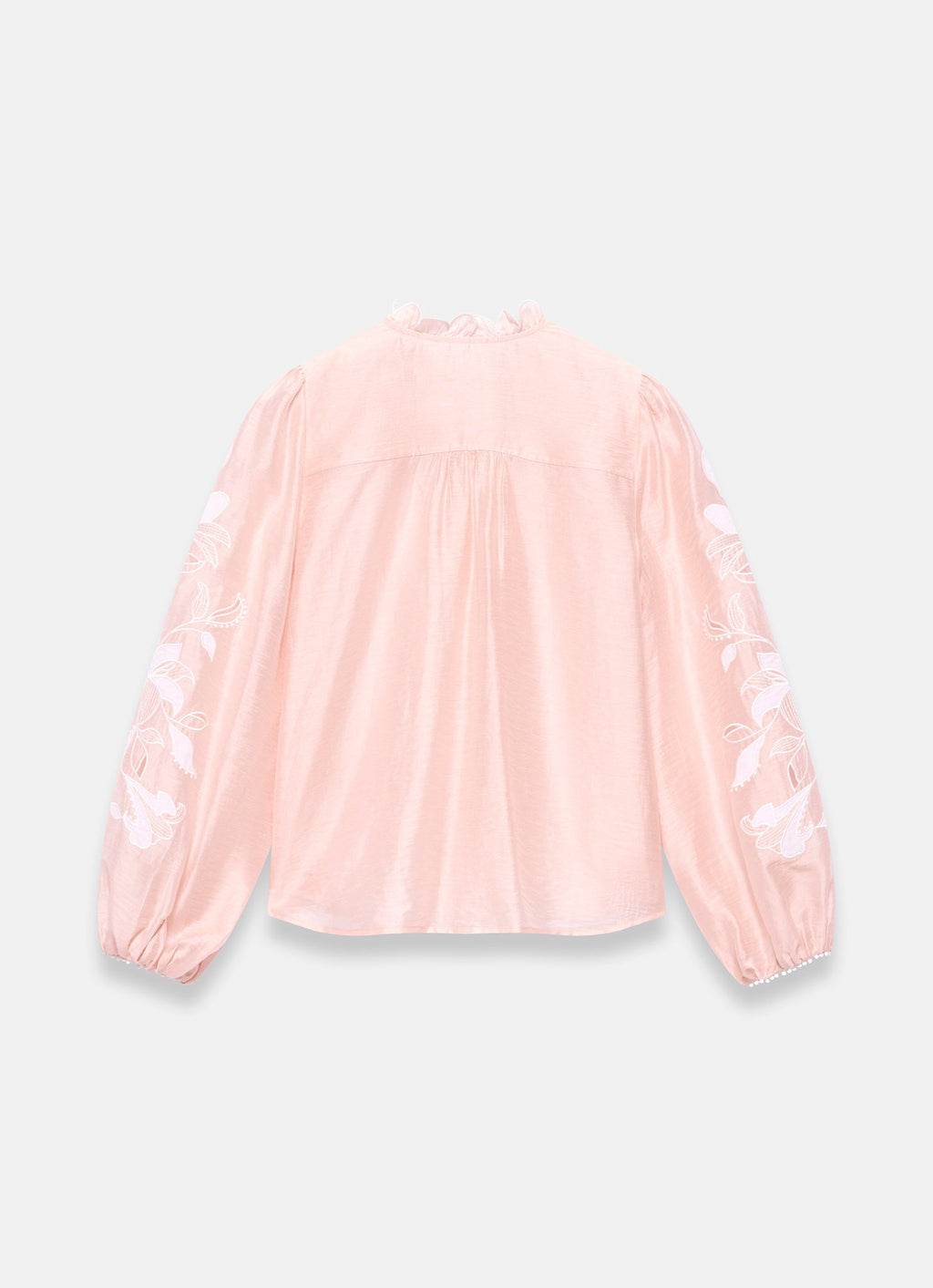 Pink Embroidered Scallop Trim Blouse