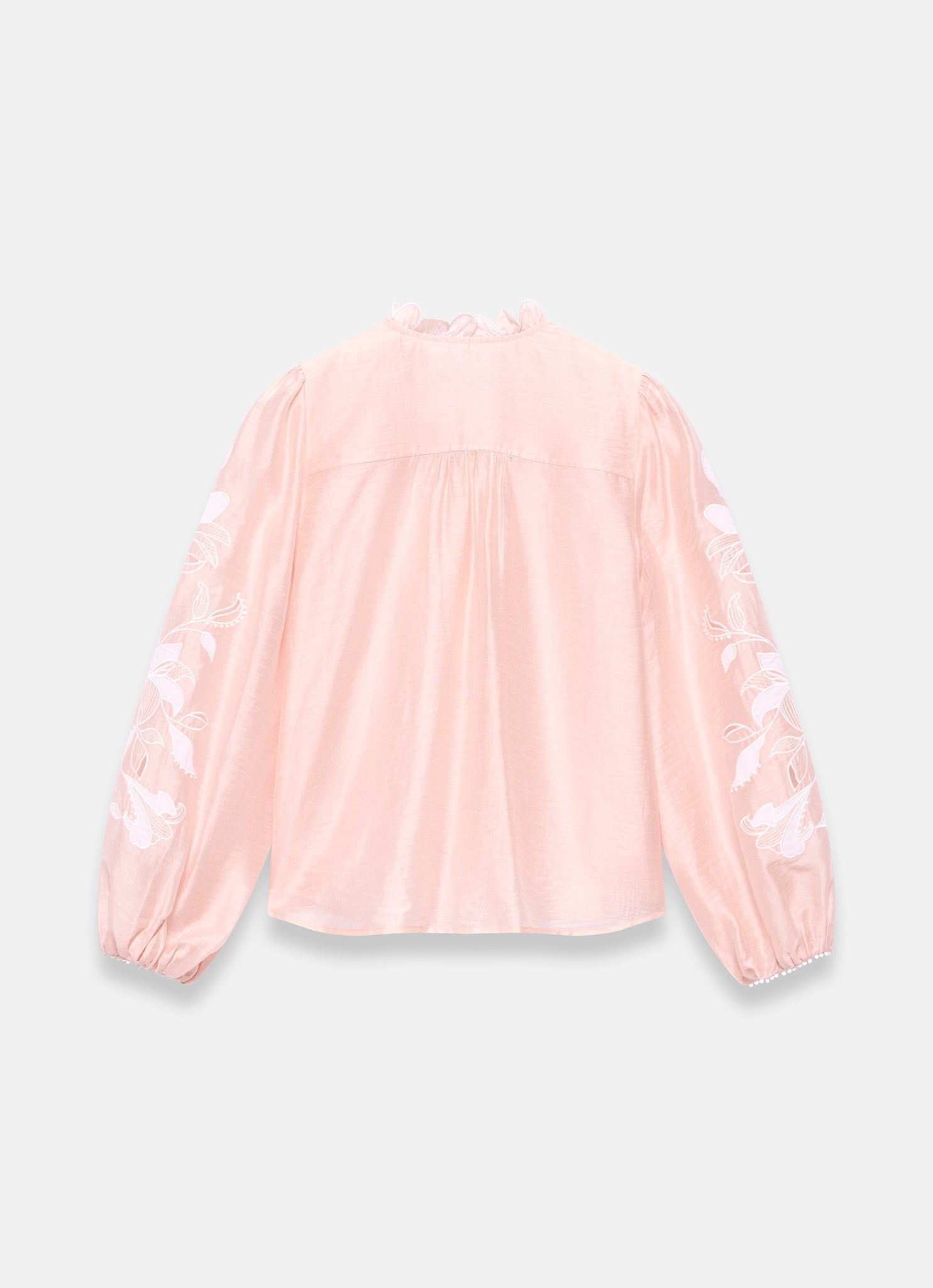 Pink Embroidered Scallop Trim Blouse