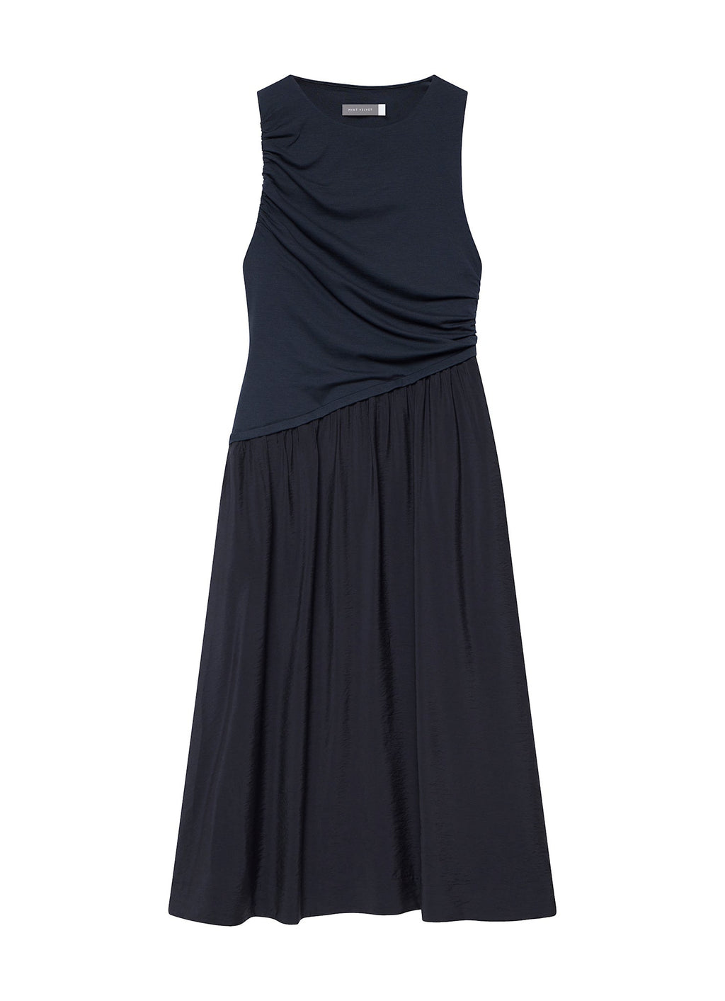 Navy Asymmetric Waist Midi Dress