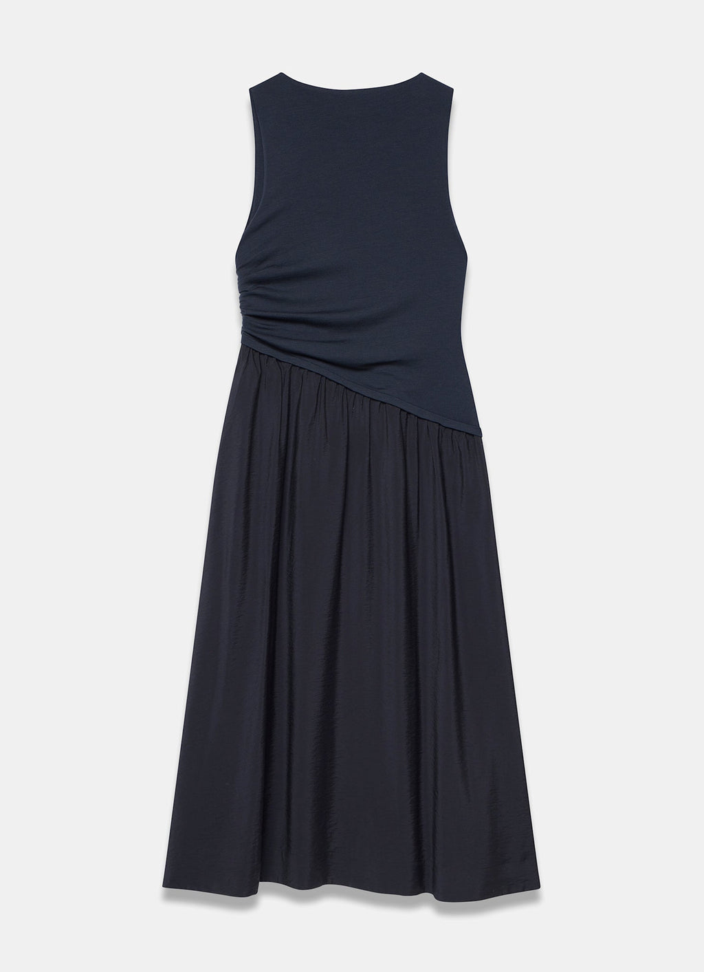 Navy Asymmetric Waist Midi Dress
