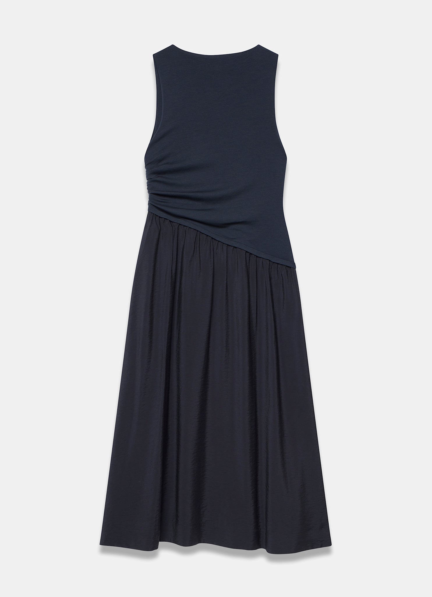 Navy Asymmetric Waist Midi Dress