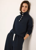 Navy Button Detail Sweatshirt